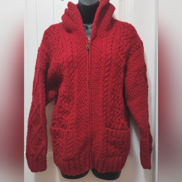 Women's Vintage Romney 100% Wool Zip Front Hooded Cardigan Sweater - Picture 1 of 6